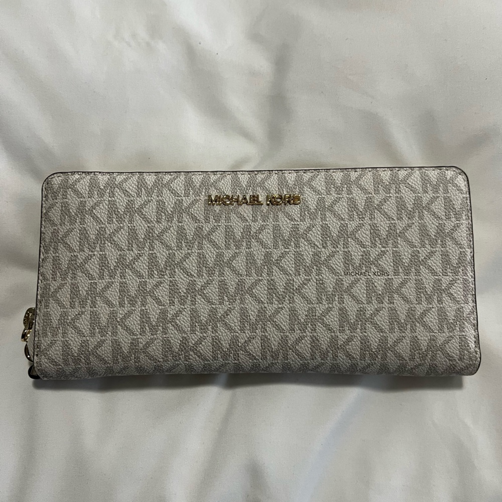 Michael Kors Beige Monogram Zip Wallet